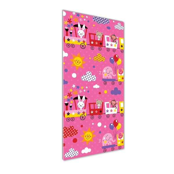 Cuadro decorativo en cristal con canto pulido vertical Tren feliz