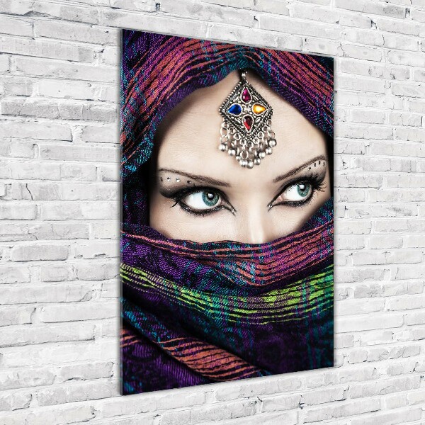 Cuadro de vidrio templado 4mm para pared vertical mujer india