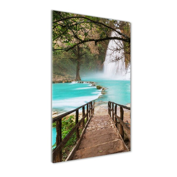Cuadro decorativo en cristal con canto pulido vertical Cascada de México