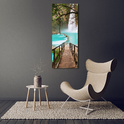 Cuadro decorativo en cristal con canto pulido vertical Cascada de México