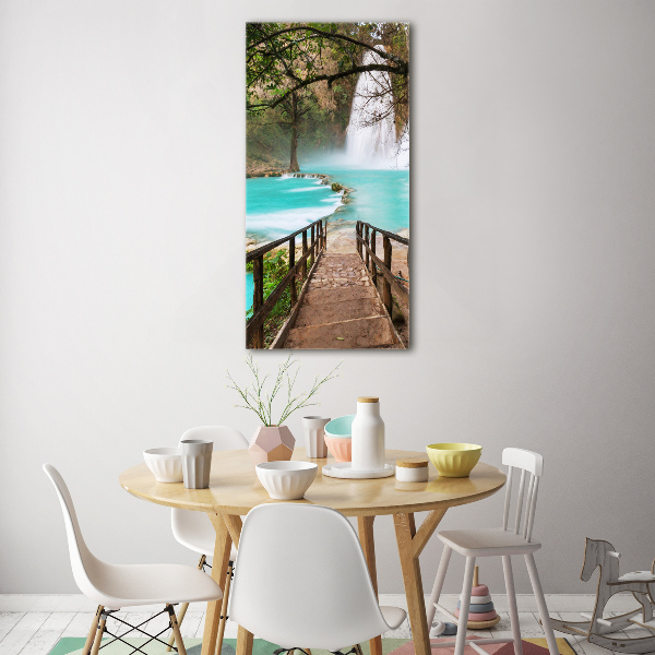 Cuadro decorativo en cristal con canto pulido vertical Cascada de México