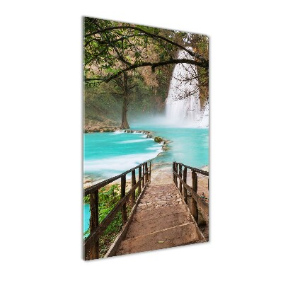 Cuadro decorativo en cristal con canto pulido vertical Cascada de México