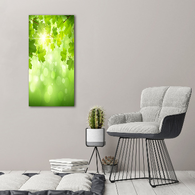 Cuadro de cristal moderno efecto brillo vertical hojas verdes