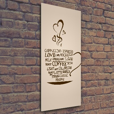 Cuadro de cristal moderno efecto brillo vertical Una taza de café