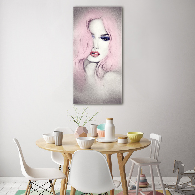 Cuadro decorativo en cristal con canto pulido vertical Mujer abstracta