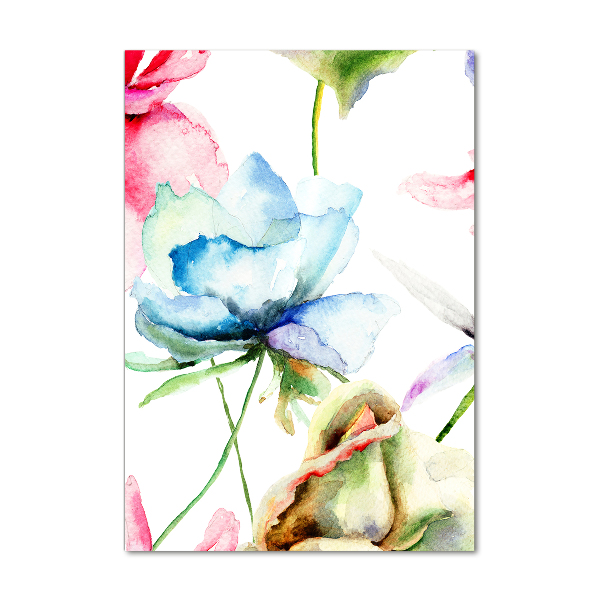 Cuadro de cristal moderno efecto brillo vertical Amapolas