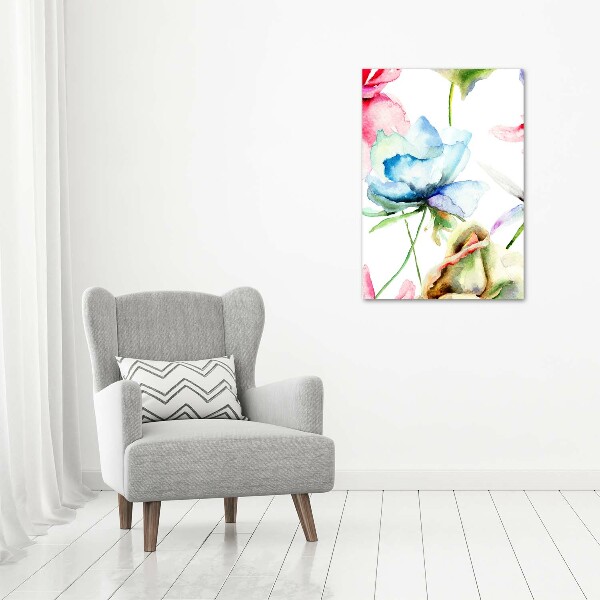 Cuadro de cristal moderno efecto brillo vertical Amapolas