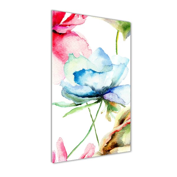 Cuadro de cristal moderno efecto brillo vertical Amapolas