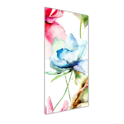 Cuadro de cristal moderno efecto brillo vertical Amapolas