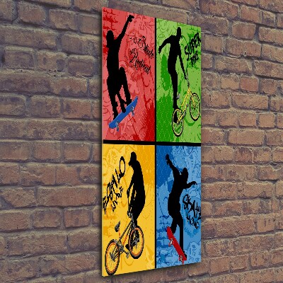 Fotocuadro de cristal elegante para hogar vertical Bicicleta y patineta