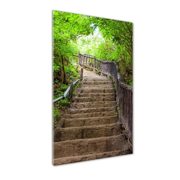 Fotocuadro de cristal elegante para hogar vertical Escaleras en el bosque