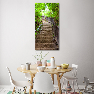 Fotocuadro de cristal elegante para hogar vertical Escaleras en el bosque