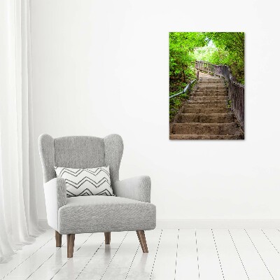 Fotocuadro de cristal elegante para hogar vertical Escaleras en el bosque