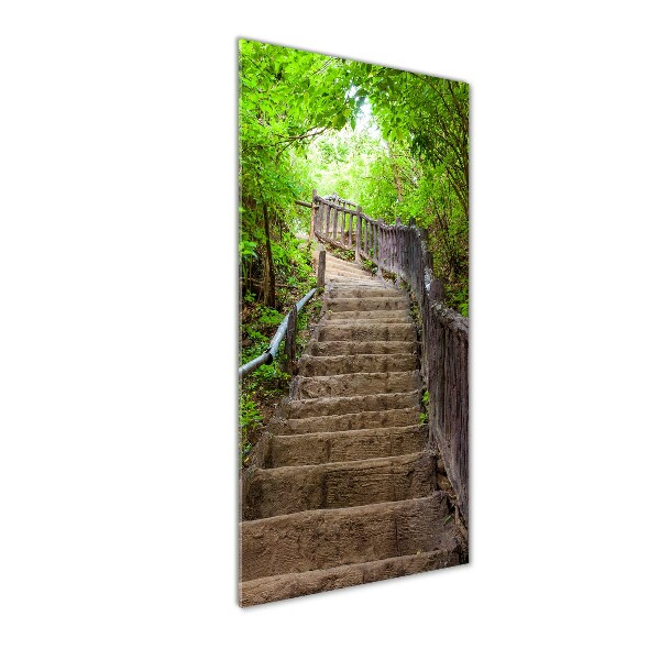 Fotocuadro de cristal elegante para hogar vertical Escaleras en el bosque