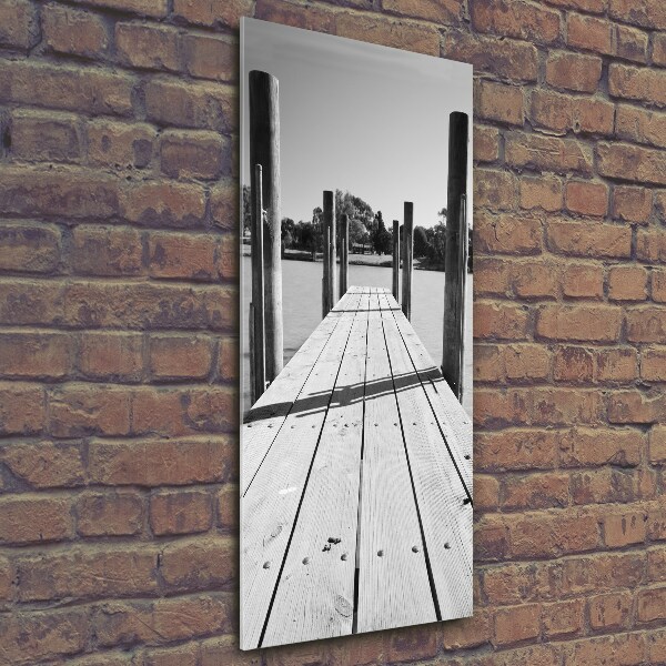 Cuadro de cristal moderno efecto brillo vertical Muelle de madera