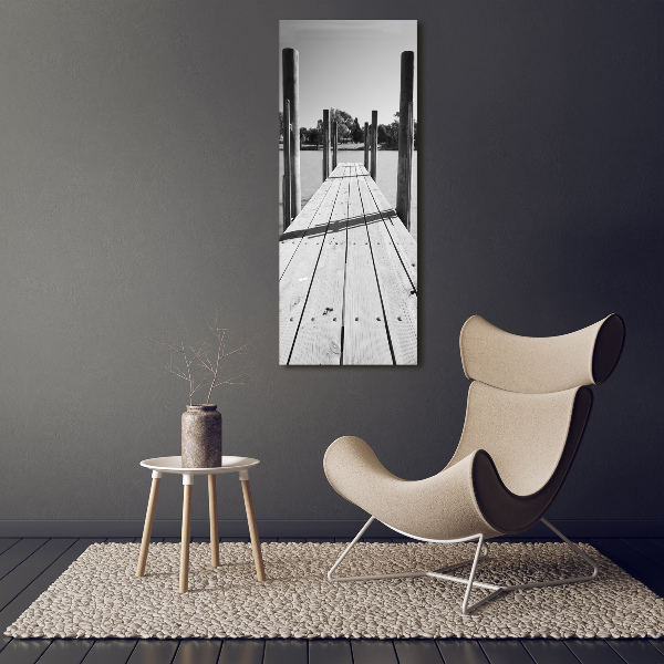Cuadro de cristal moderno efecto brillo vertical Muelle de madera