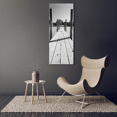 Cuadro de cristal moderno efecto brillo vertical Muelle de madera