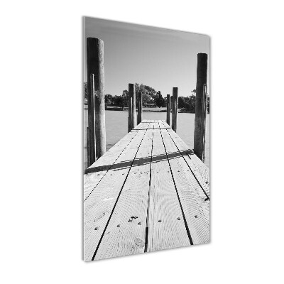 Cuadro de cristal moderno efecto brillo vertical Muelle de madera