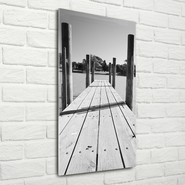 Cuadro de cristal moderno efecto brillo vertical Muelle de madera