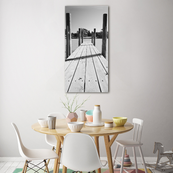 Cuadro de cristal moderno efecto brillo vertical Muelle de madera
