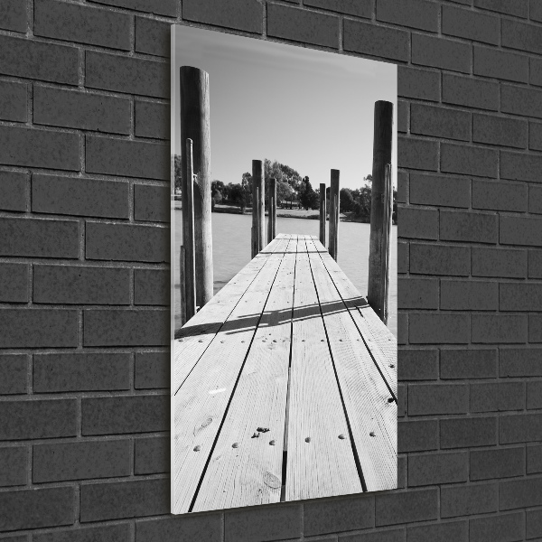 Cuadro de cristal moderno efecto brillo vertical Muelle de madera