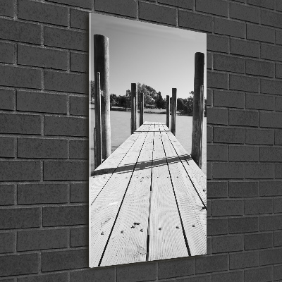 Cuadro de cristal moderno efecto brillo vertical Muelle de madera