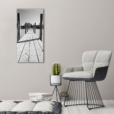 Cuadro de cristal moderno efecto brillo vertical Muelle de madera