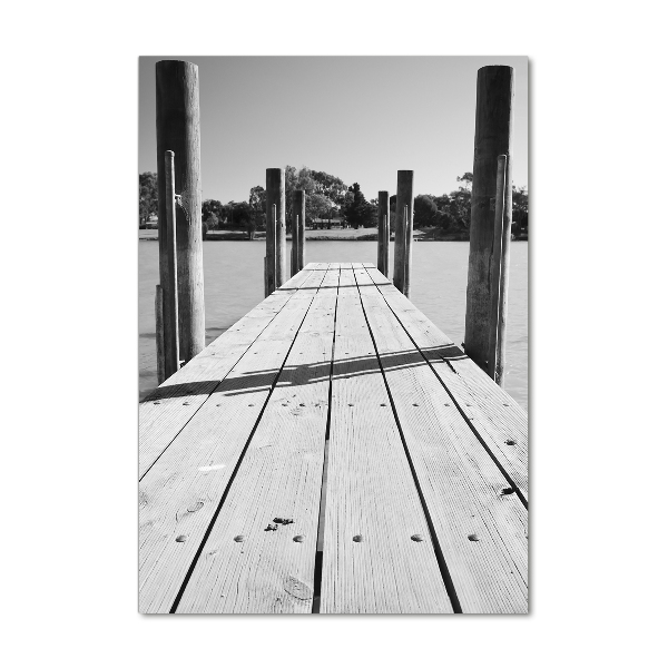 Cuadro de cristal moderno efecto brillo vertical Muelle de madera