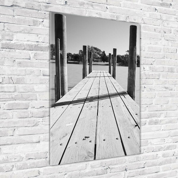 Cuadro de cristal moderno efecto brillo vertical Muelle de madera