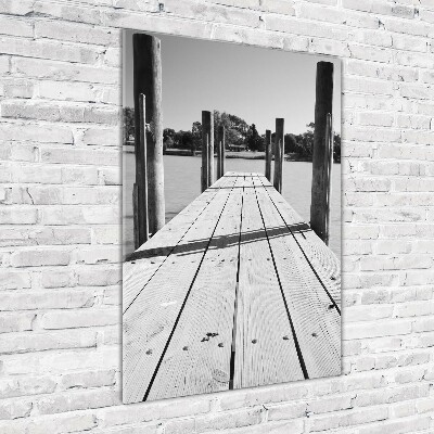 Cuadro de cristal moderno efecto brillo vertical Muelle de madera