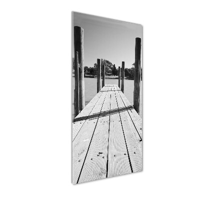 Cuadro de cristal moderno efecto brillo vertical Muelle de madera