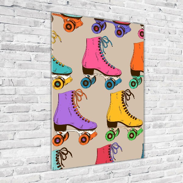 Cuadro de cristal moderno efecto brillo vertical Patines de colores