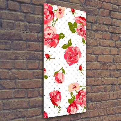 Cuadro decorativo en cristal con canto pulido vertical Rosas silvestres