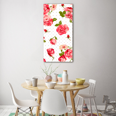 Cuadro decorativo en cristal con canto pulido vertical Rosas silvestres