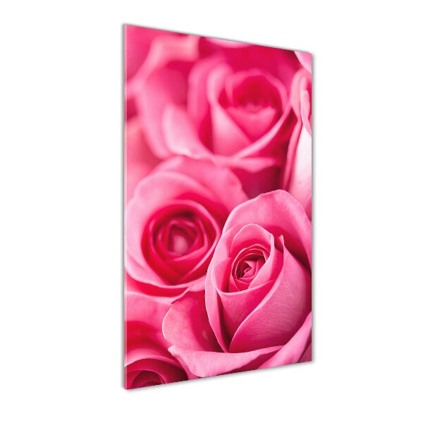 Cuadro de cristal moderno efecto brillo vertical rosas rosadas