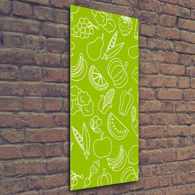 Cuadro de cristal moderno efecto brillo vertical Verduras y frutas