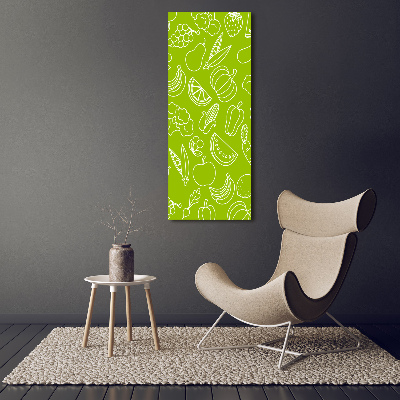Cuadro de cristal moderno efecto brillo vertical Verduras y frutas