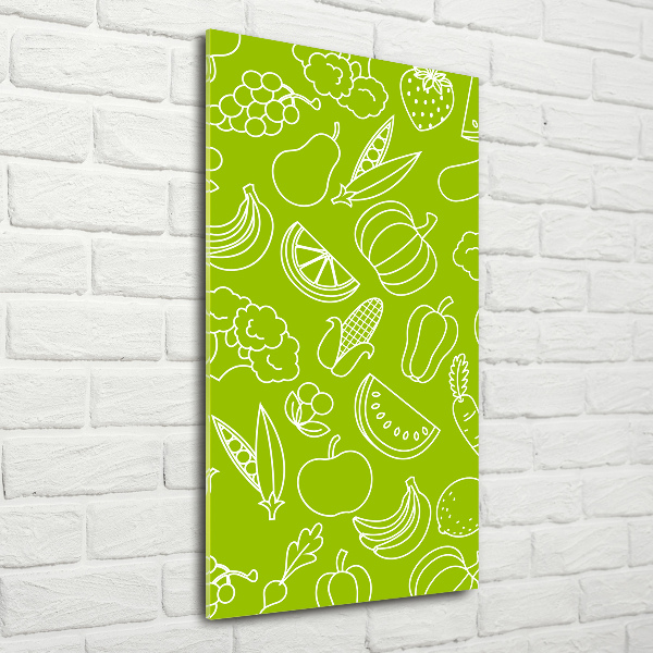 Cuadro de cristal moderno efecto brillo vertical Verduras y frutas
