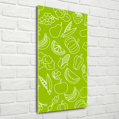 Cuadro de cristal moderno efecto brillo vertical Verduras y frutas