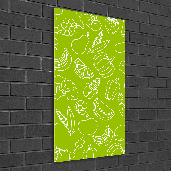Cuadro de cristal moderno efecto brillo vertical Verduras y frutas