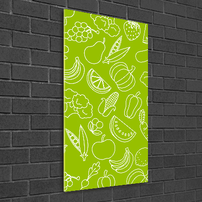 Cuadro de cristal moderno efecto brillo vertical Verduras y frutas