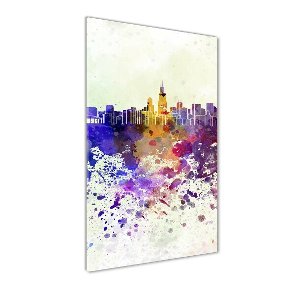 Cuadro decorativo en cristal con canto pulido vertical Chicago colorido