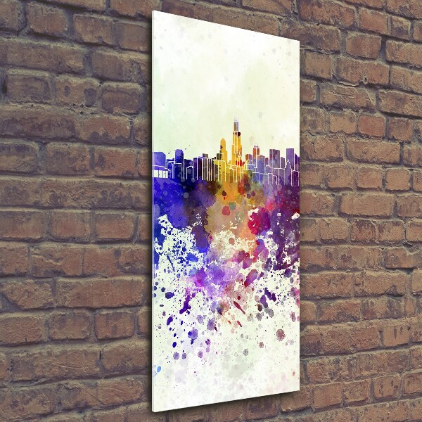 Cuadro decorativo en cristal con canto pulido vertical Chicago colorido