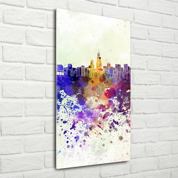 Cuadro decorativo en cristal con canto pulido vertical Chicago colorido