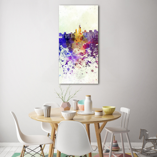 Cuadro decorativo en cristal con canto pulido vertical Chicago colorido