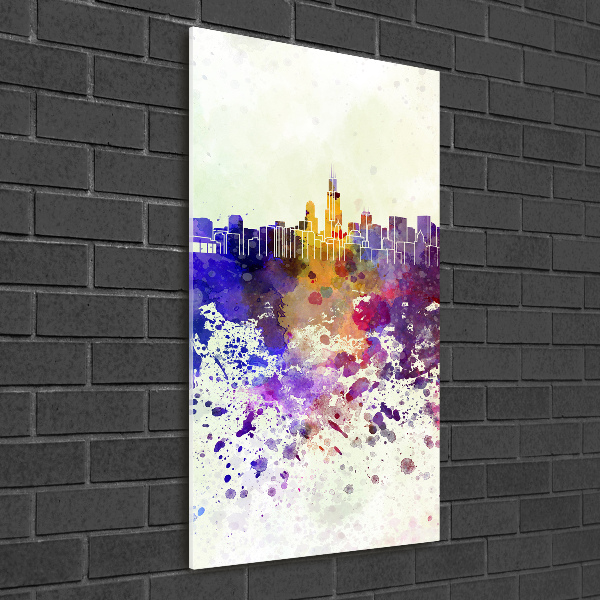 Cuadro decorativo en cristal con canto pulido vertical Chicago colorido