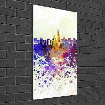 Cuadro decorativo en cristal con canto pulido vertical Chicago colorido