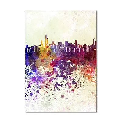 Cuadro decorativo en cristal con canto pulido vertical Chicago colorido