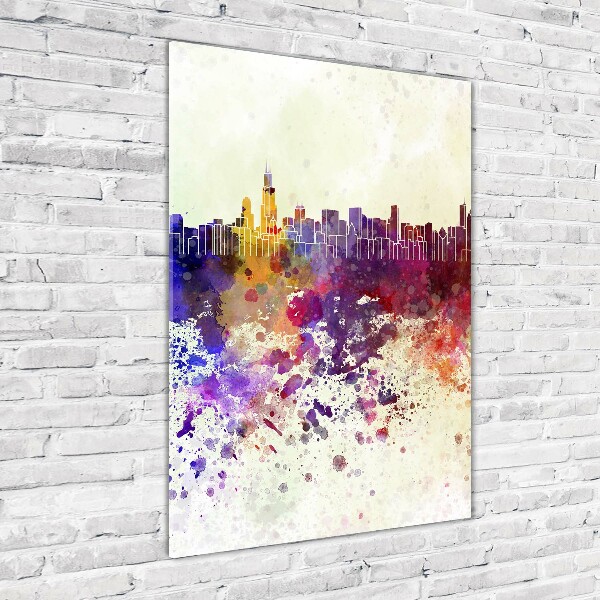 Cuadro decorativo en cristal con canto pulido vertical Chicago colorido