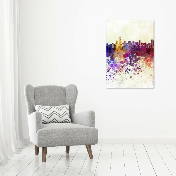 Cuadro decorativo en cristal con canto pulido vertical Chicago colorido